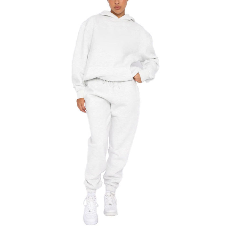 MALYBGG New Arrival: Solid - Color Hooded Long - Sleeve Sweatshirt and Cuffed Cotton Trousers Set ZZ-27702