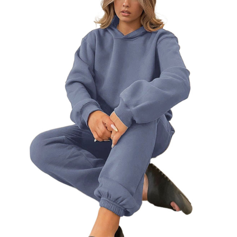 MALYBGG New Arrival: Solid - Color Hooded Long - Sleeve Sweatshirt and Cuffed Cotton Trousers Set ZZ-27702