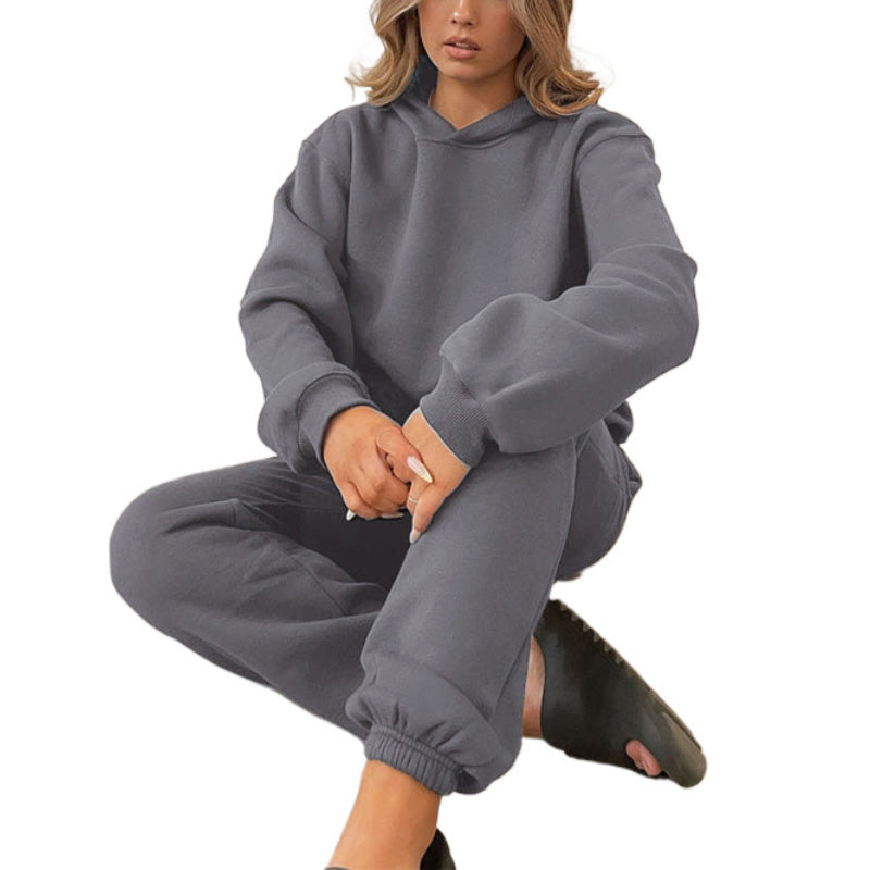 MALYBGG New Arrival: Solid - Color Hooded Long - Sleeve Sweatshirt and Cuffed Cotton Trousers Set ZZ-27702