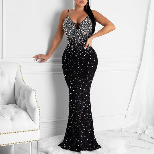 MALYBGG Fashion-Forward Rhinestone and Beaded Strappy Dress for a Sexy Look 6561LY