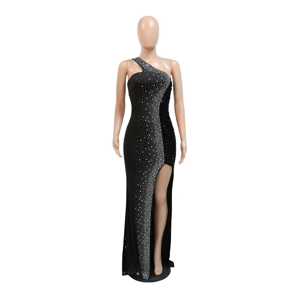 MALYBGG Rhinestone High-Slit Maxi Evening Gown 900315LY