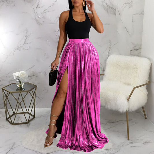 MALYBGG High-Waisted Pleated Slit Maxi Skirt 10690LY