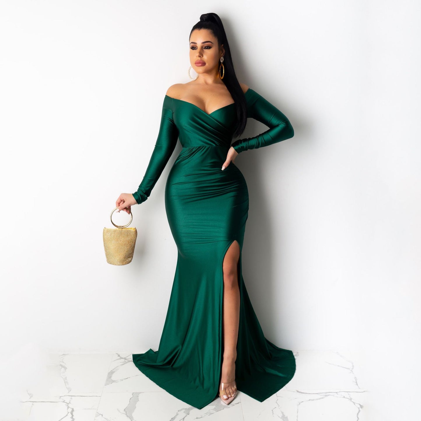 MALYBGG Thigh-high Slit Sensual V-neck Formal Gown 143LY