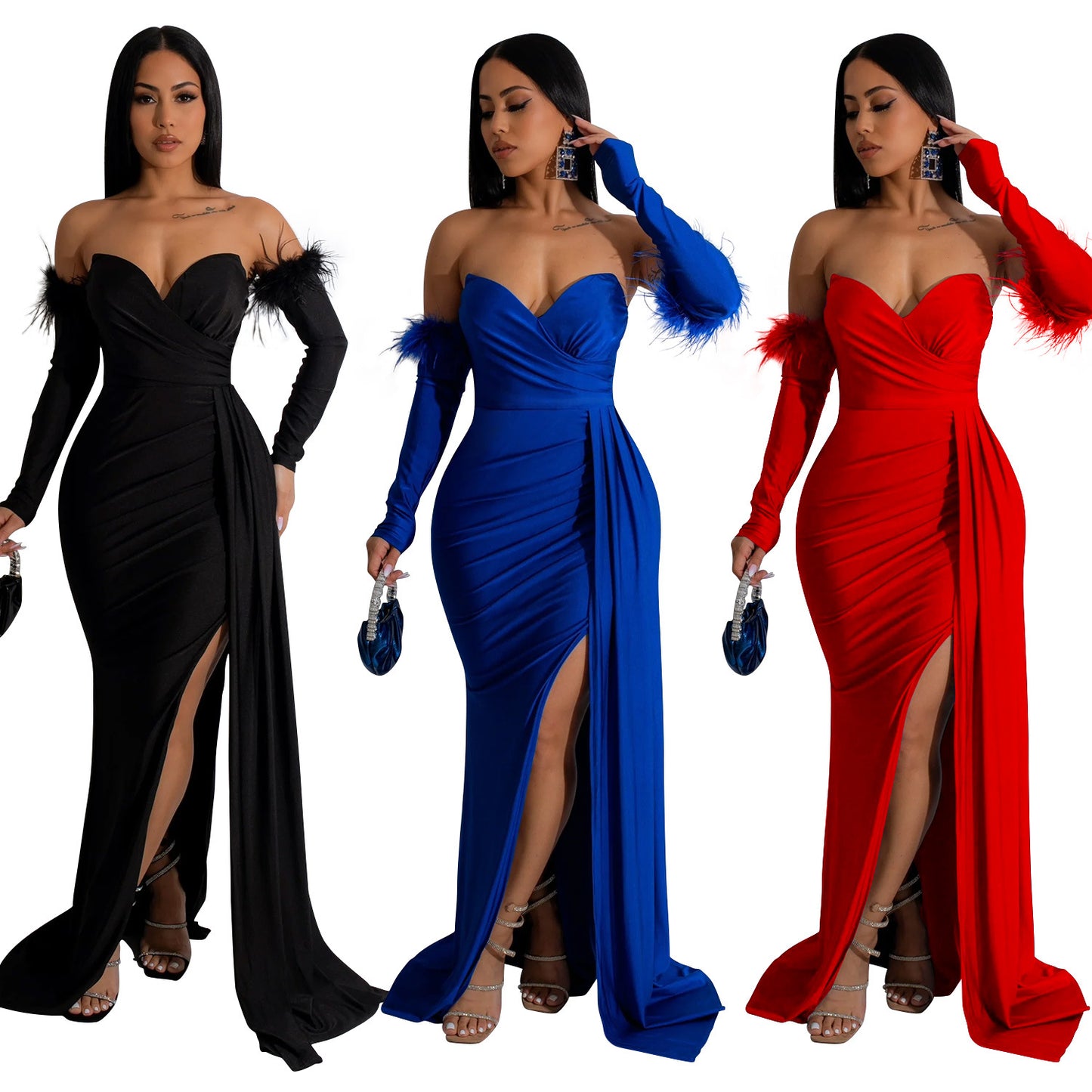 MALYBGG Solid Color Backless High-Slit Maxi Dress 6797LY