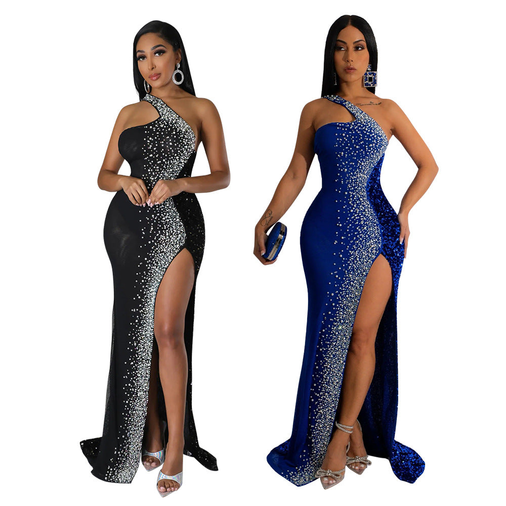 MALYBGG Rhinestone High-Slit Maxi Evening Gown 900315LY