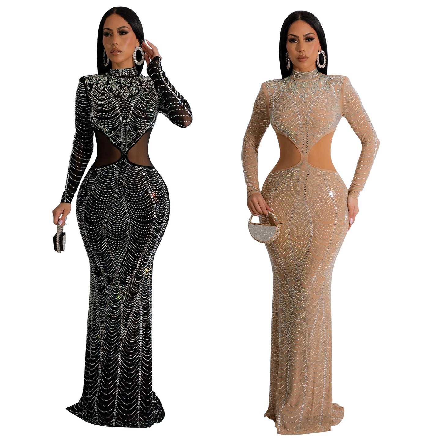 MALYBGG Mesh and Rhinestone Maxi Dress 6863LY