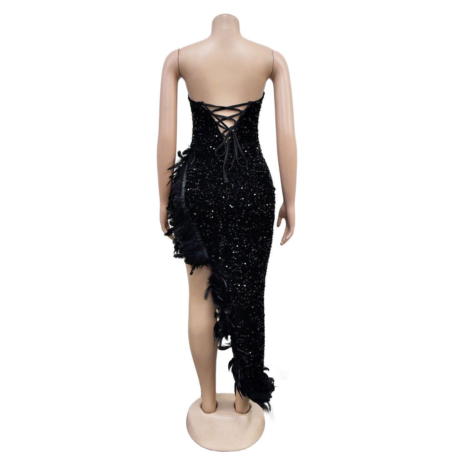 MALYBGG Women's Strapless Backless Sequin Feather Dress 6713LY