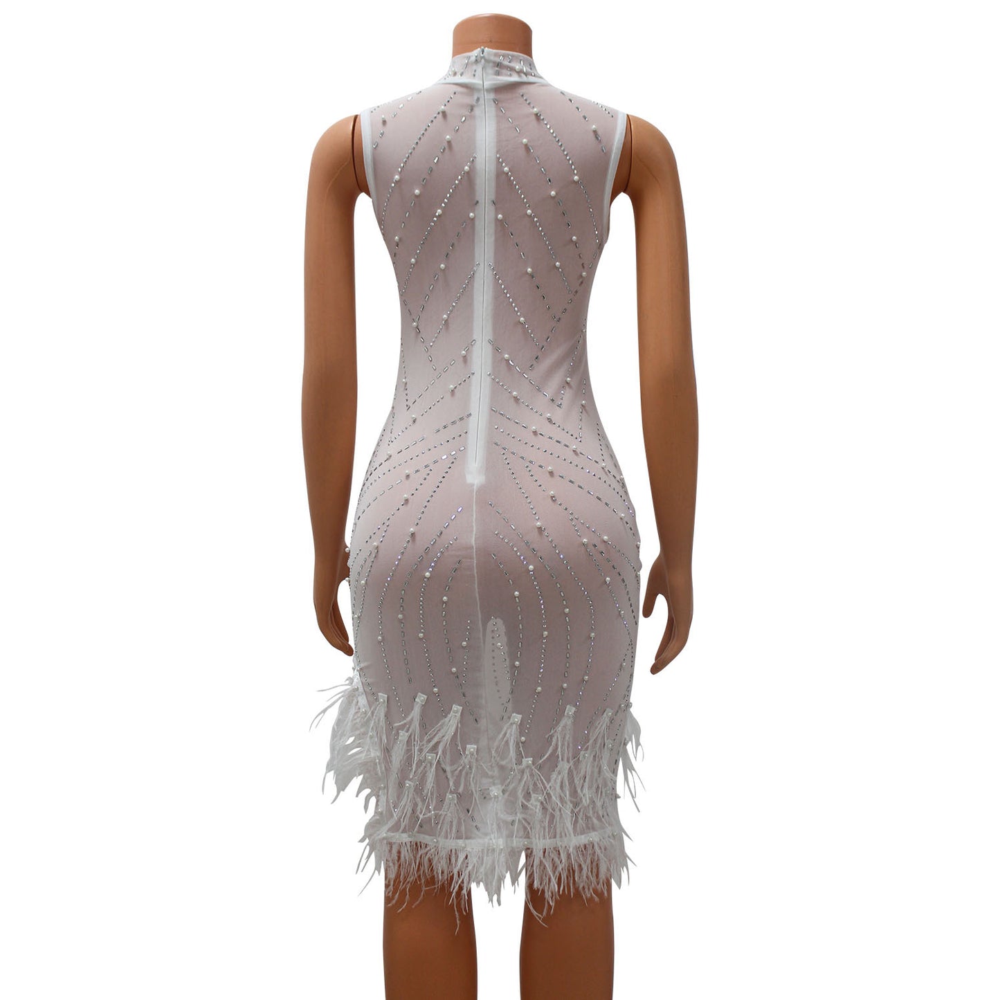 MALYBGG Sensual Net and Rhinestone-Adorned Bodycon Dress for Women 6870LY