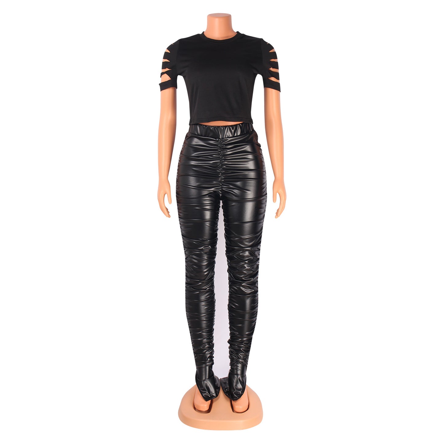 MALYBGG Stylish and Sexy High-Waisted Pleated PU Leather Pants 6125LY