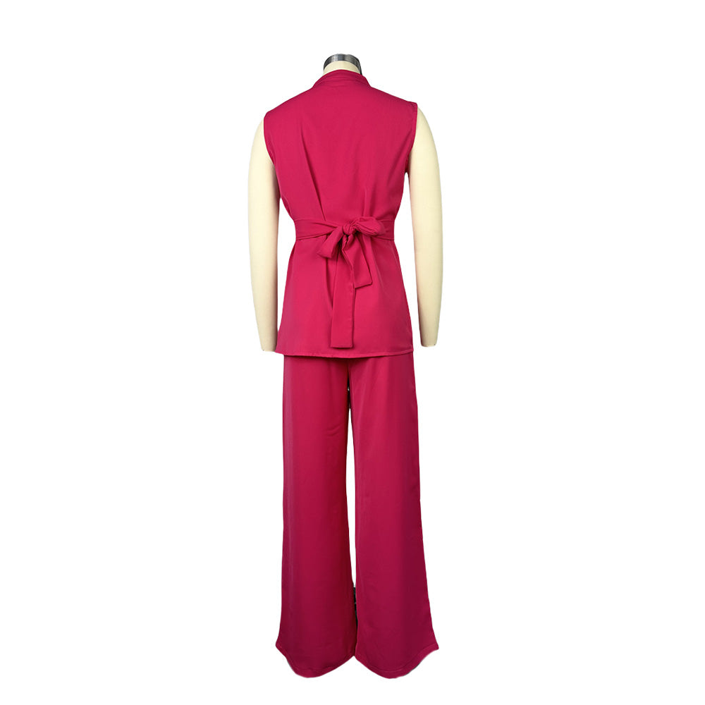 MALYBGG Button-Up Sleeveless Top and Wide Leg Pant Set 7418LY